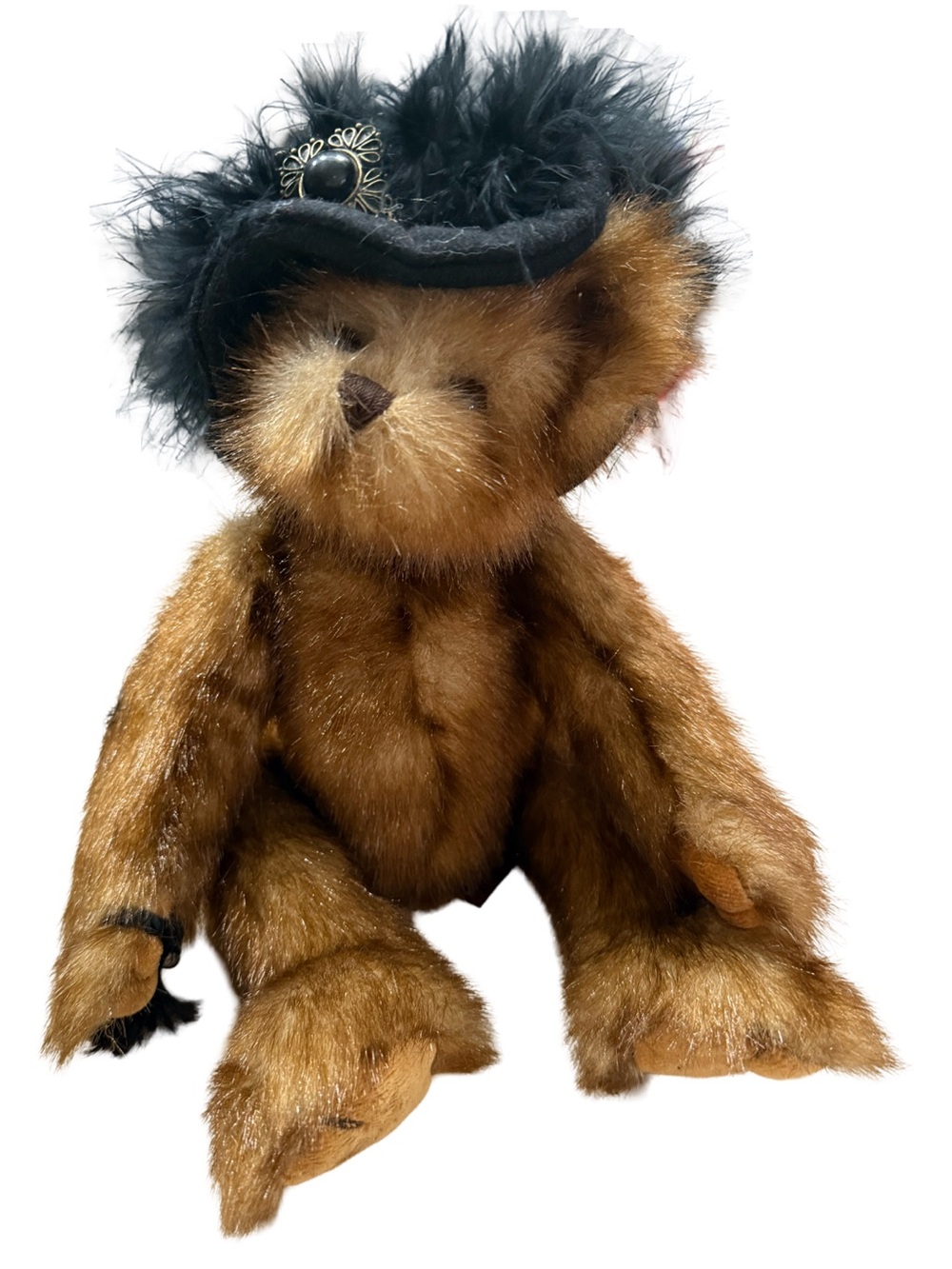 Boyds Bears Bearington Collection Brown Plush Teddy Bear Black Feathered Hat!